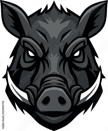 Wild boar head illustration with fierce expression and detailed fur texture vector 