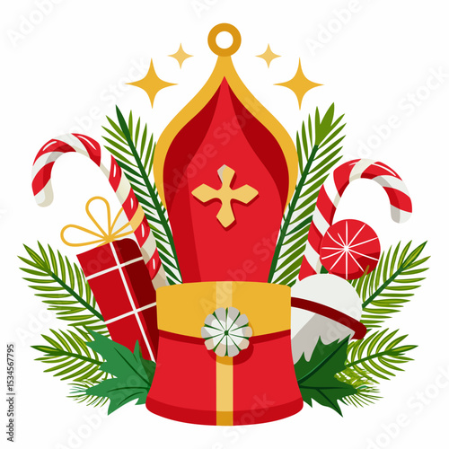 St. Nicholas Day Traditional Symbols Vector on White Background