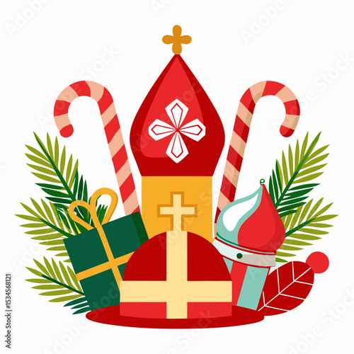 St. Nicholas Day Traditional Symbols Vector on White Background