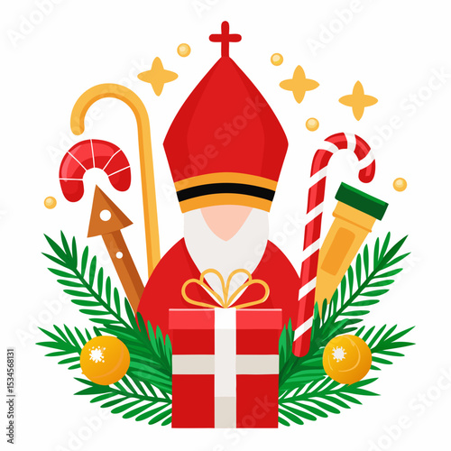 St. Nicholas Day Traditional Symbols Vector on White Background