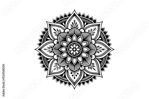Abstract floral pattern with ornamental mandala design in vintage decorative style