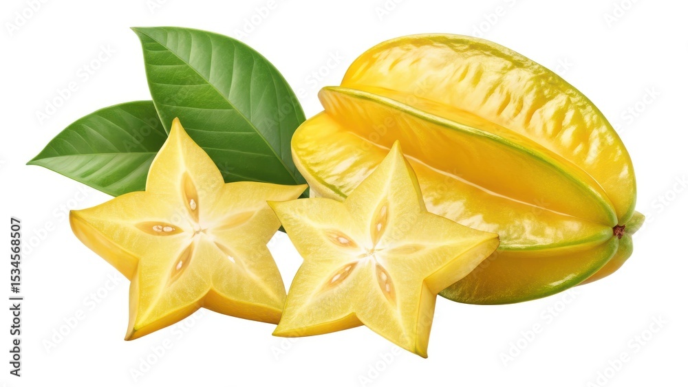 Fototapeta premium Golden star fruit slices and whole fruit isolated on white background