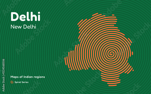 Spiral Abstract Map of Delhi with Central Capital – India National Territory Design