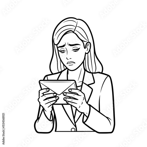 Woman reading a letter with a worried expression, showing concern