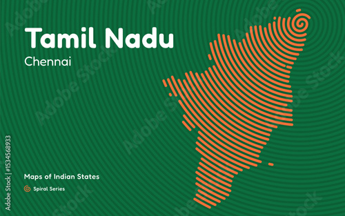 Spiral Vector Map of Tamil Nadu with Capital Chennai – Indian State Series