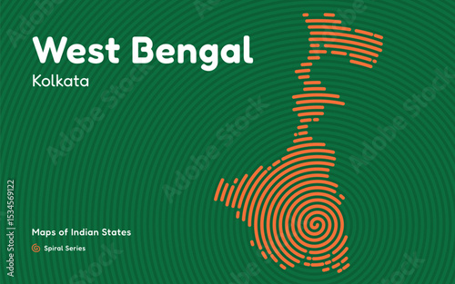 Artistic Spiral Map of West Bengal with Capital Kolkata in Center – Indian State Series