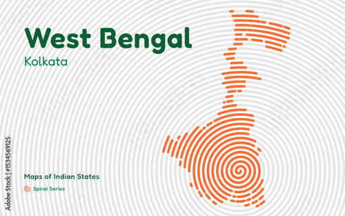 Artistic Spiral Map of West Bengal with Capital Kolkata in Center – Indian State Series