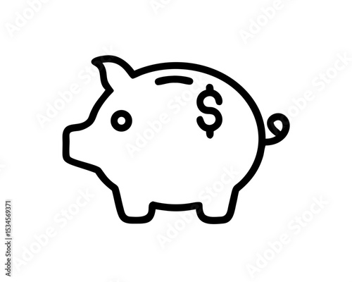 Piggy Bank Line Icon with Editable Stroke - Minimalist Savings Vector for Finance Apps, Banking UI & Budgeting Templates