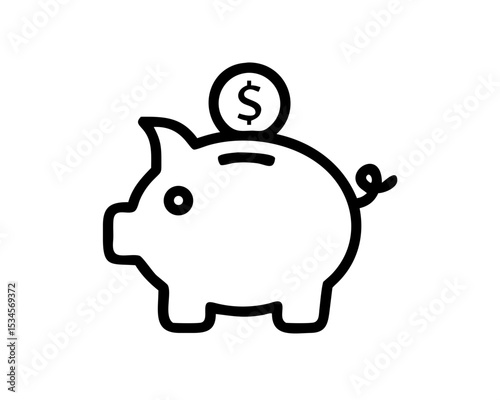 Piggy Bank Line Icon with Editable Stroke - Minimalist Savings Vector for Finance Apps, Banking UI & Budgeting Templates
