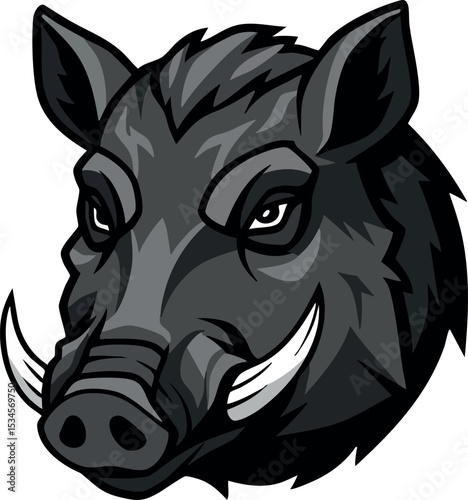 Wild boar head vector illustration with tusks and detailed facial features 