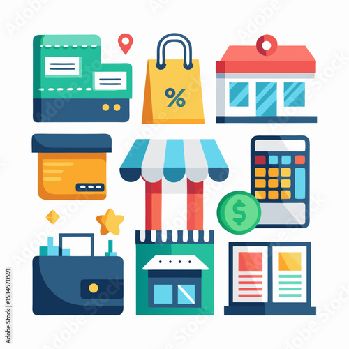 Small Business Icons Vector on White Background for Small Business Saturday
