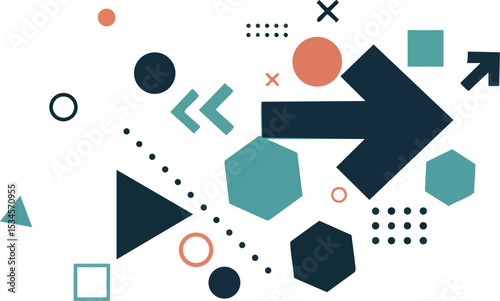 Abstract geometric shapes with arrow symbols in blue black and orange vector illustration 