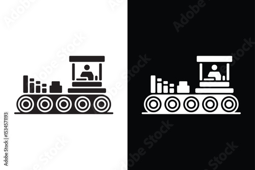 Conveyor Belt in a Factory Setting icon silhouette vector on White Background ,Vector Art Illustration on white background.