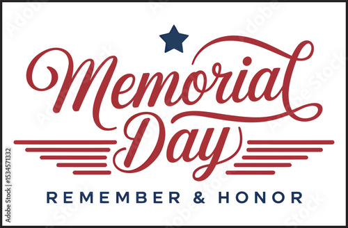 Memorial Day Remember and Honor Typography with Stars Vector Illustration