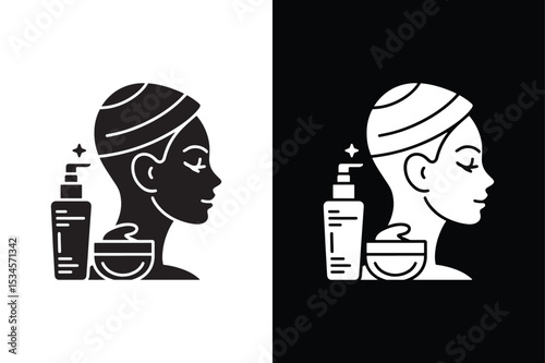 Skincare Routine Icon for Social Media icon silhouette vector on White Background ,Vector Art Illustration on white background.