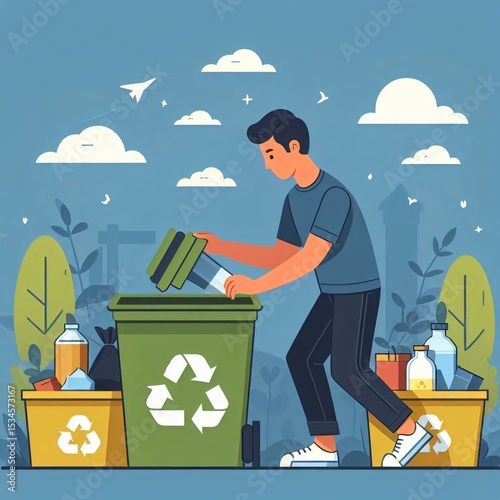Man throwing recyclable into trash can