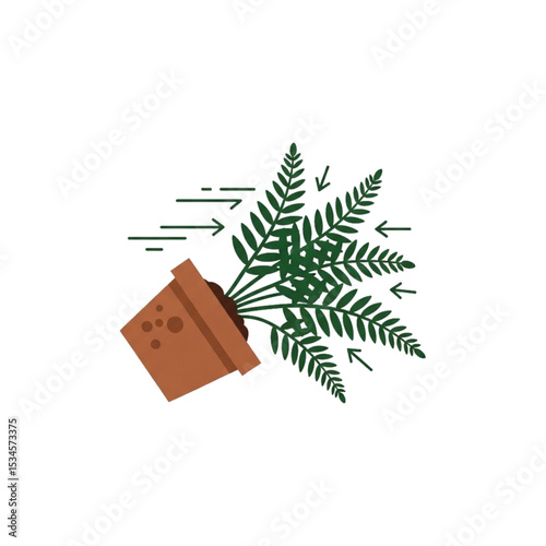 Fallen flower pot with soil and leaves scattered.