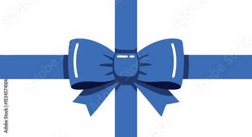 Blue ribbon bow gift decoration with horizontal and vertical stripes vector illustration 