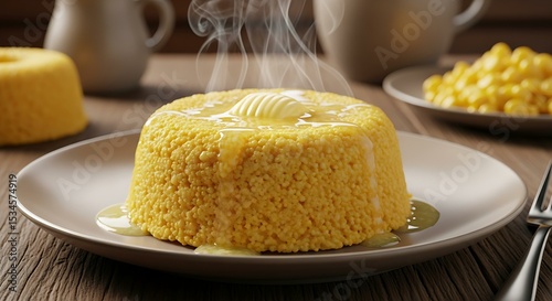 Traditional Northeastern Brazilian Cuscuz Made from Cornmeal, Steamed and Served