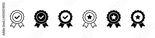 Badge icon. Award sign vector set. Achievement sign set. Checkmark prize reward badge. Winner best reward isolated icon set.