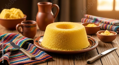 Traditional Northeastern Brazilian Cuscuz Made from Cornmeal, Steamed and Served