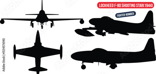 Black Silhouette Vector of Lockheed F-80 Shooting Star Fighter-Bomber from 1944