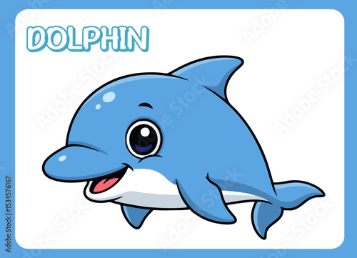 Cute little dolphin  happy smile cartoon illustration.