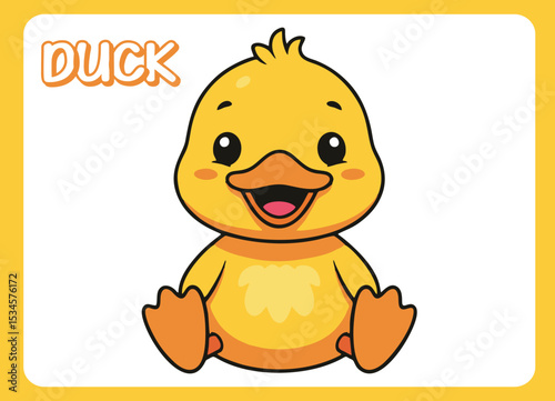 Cute little duck  happy smile cartoon illustration.