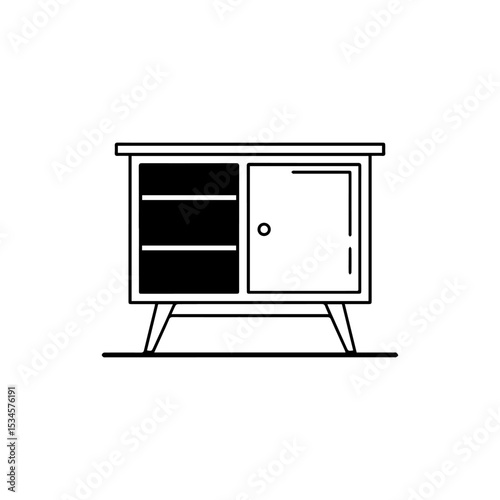 Sideboard icon A minimalist drawing showing a cabinet with shelves on the left and a door on the right