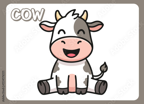 Cute little cow  happy smile cartoon illustration.