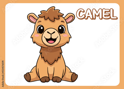 Cute little camel  happy smile cartoon illustration.