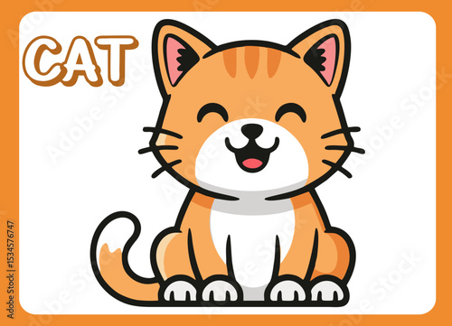 Cute little cat  happy smile cartoon illustration.