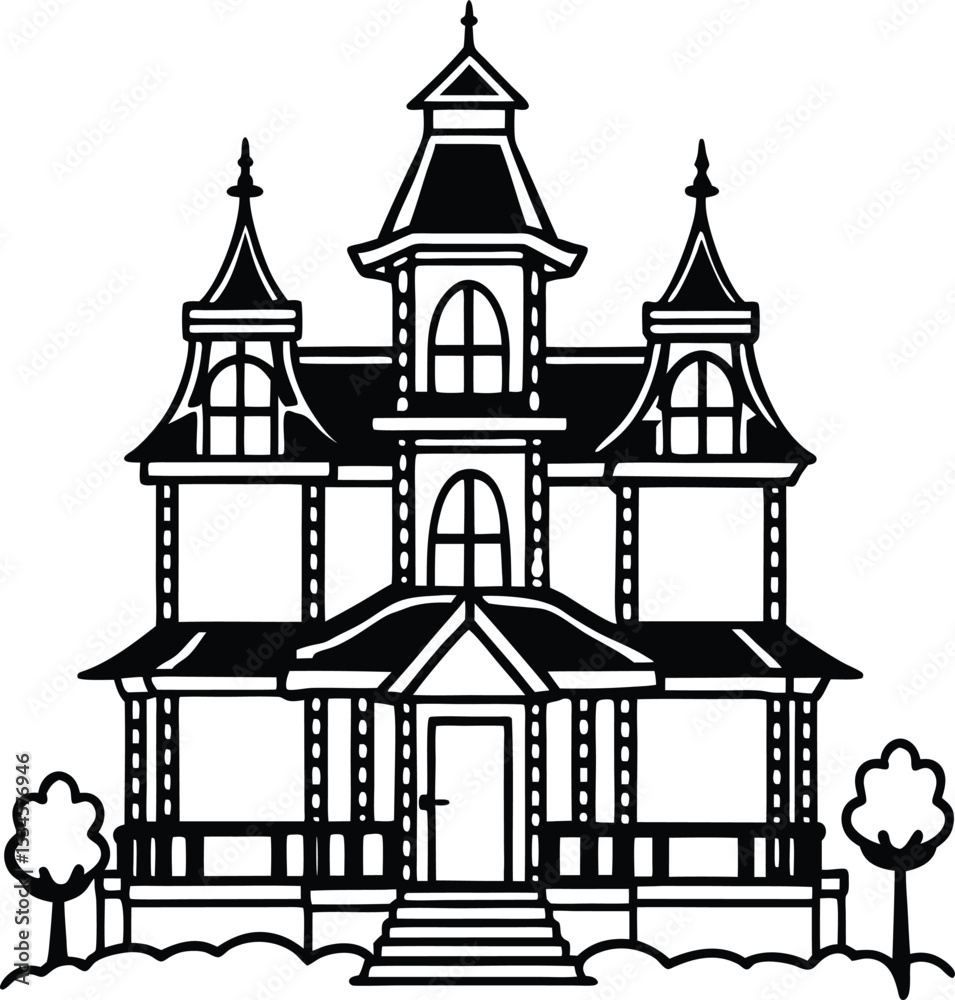 Obraz premium Flat Design Spooky House and Bat Elements Set 