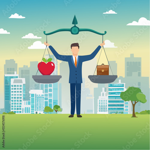 Work life balance, working lifestyle compromise with family or personal health, choice or balance between work stress and relaxation concept, businessman balance himself with heart and briefcas