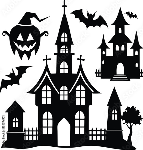 Spooky Haunted Houses Silhouette Vector Collection
