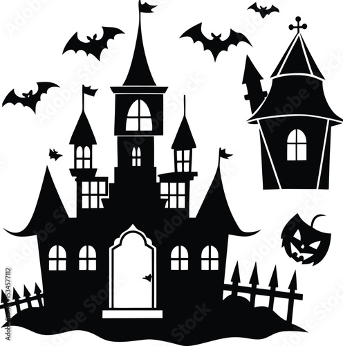 Spooky Halloween Night Buildings Clipart Set
