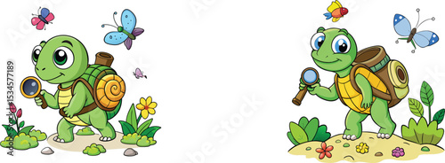 Adorable Turtle Explorers A Charming Illustration of Nature's Little Scientists