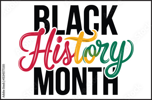 Black History Month Typography Text with Colorful Lettering Vector Illustration