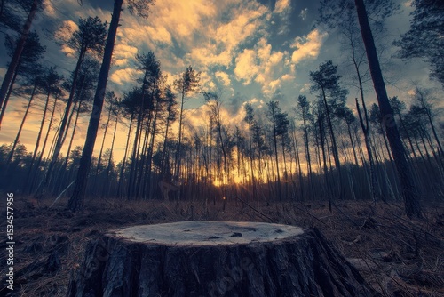 Cleared Forest Area: Impact of Logging with Stumps and Timber on Nature and Wildlife