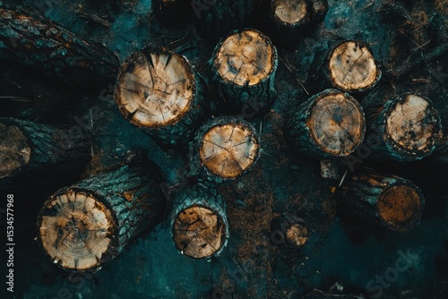 Forest Landscape with Stumps from Cleared Pines: The Impact of Deforestation and Logging on Nature and Wildlife