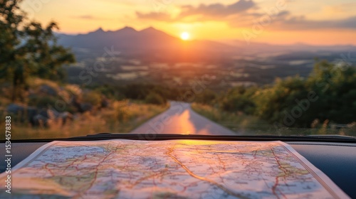 Scenic road trip sunset