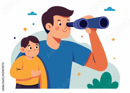 Man and boy looking through binoculars, for family blogs