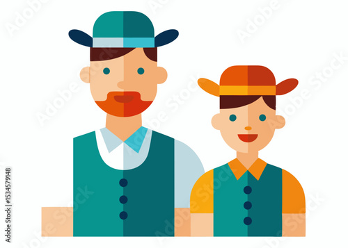 Father and son in flat style illustration, for websites and blogs