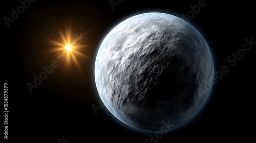 A celestial sphere of glowing dust particles orbiting a bright white dwarf star, with subtle gradients of color fading into space