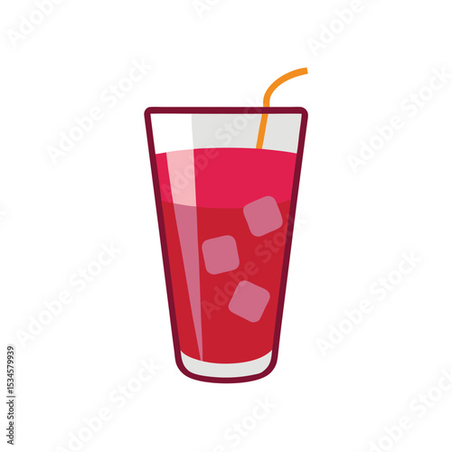 Refreshing Red Drink with Ice Cubes and Straw A Cool Summer Beverage