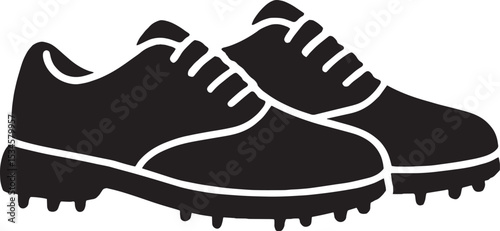 Pair of golf shoes side by side, black icon on white background