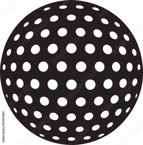 Detailed golf ball with dimple texture, black icon on white background