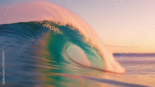 Majestic Ocean Wave Crashing at Sunset, Capturing Vibrant Colors and Serenity