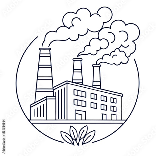 Minimal vector line art icon representing air pollution with smoke, factory, or smog symbols. Ideal for environmental awareness, climate change graphics, and eco education projects.