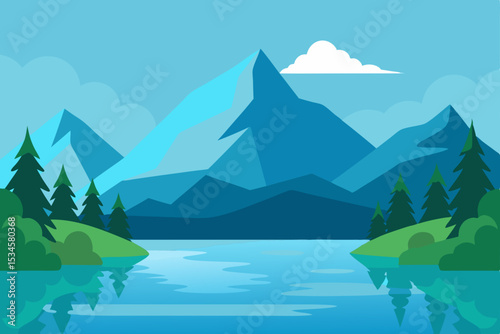 Serene Mountain Lake Landscape  A Peaceful Vista of Nature's Beauty